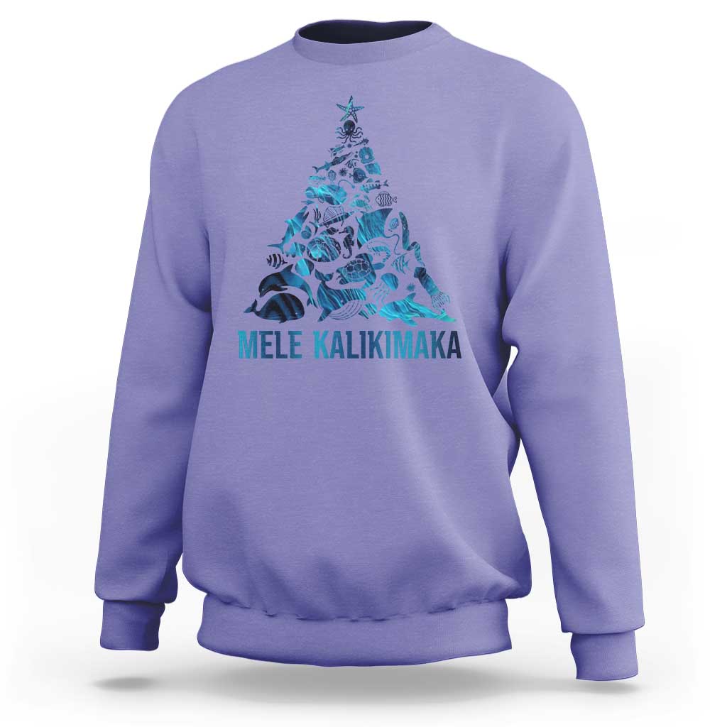 Christmas In Hawaii Sweatshirt Mele Kalikimala Sea Animals Xmas Tree - Wonder Print Shop