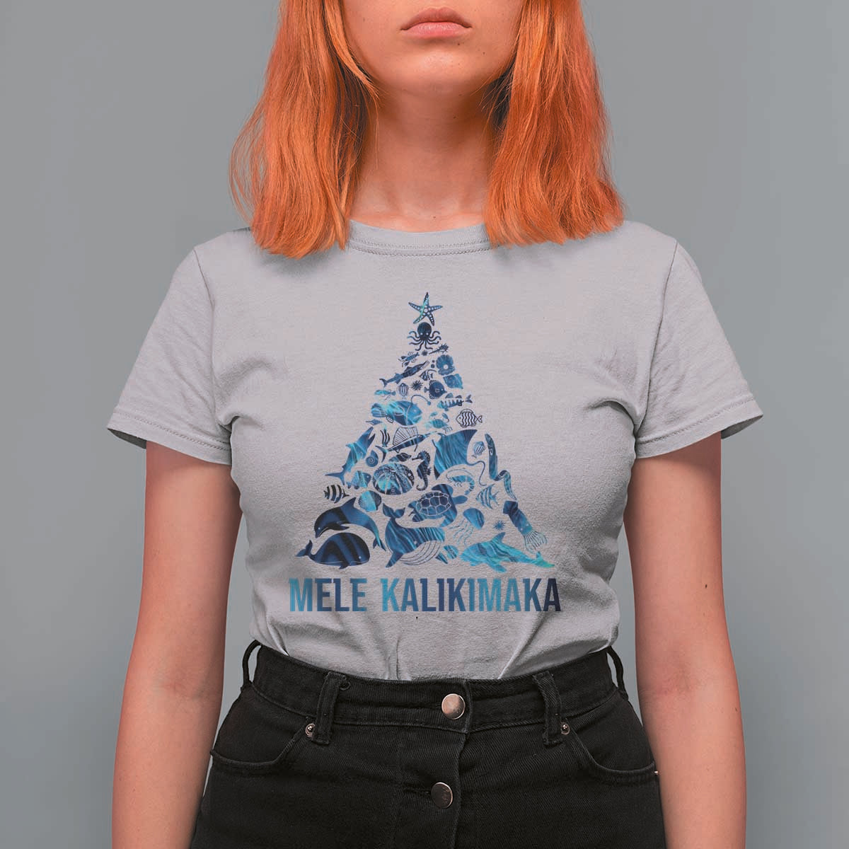 Christmas In Hawaii T Shirt For Women Mele Kalikimala Sea Animals Xmas Tree - Wonder Print Shop