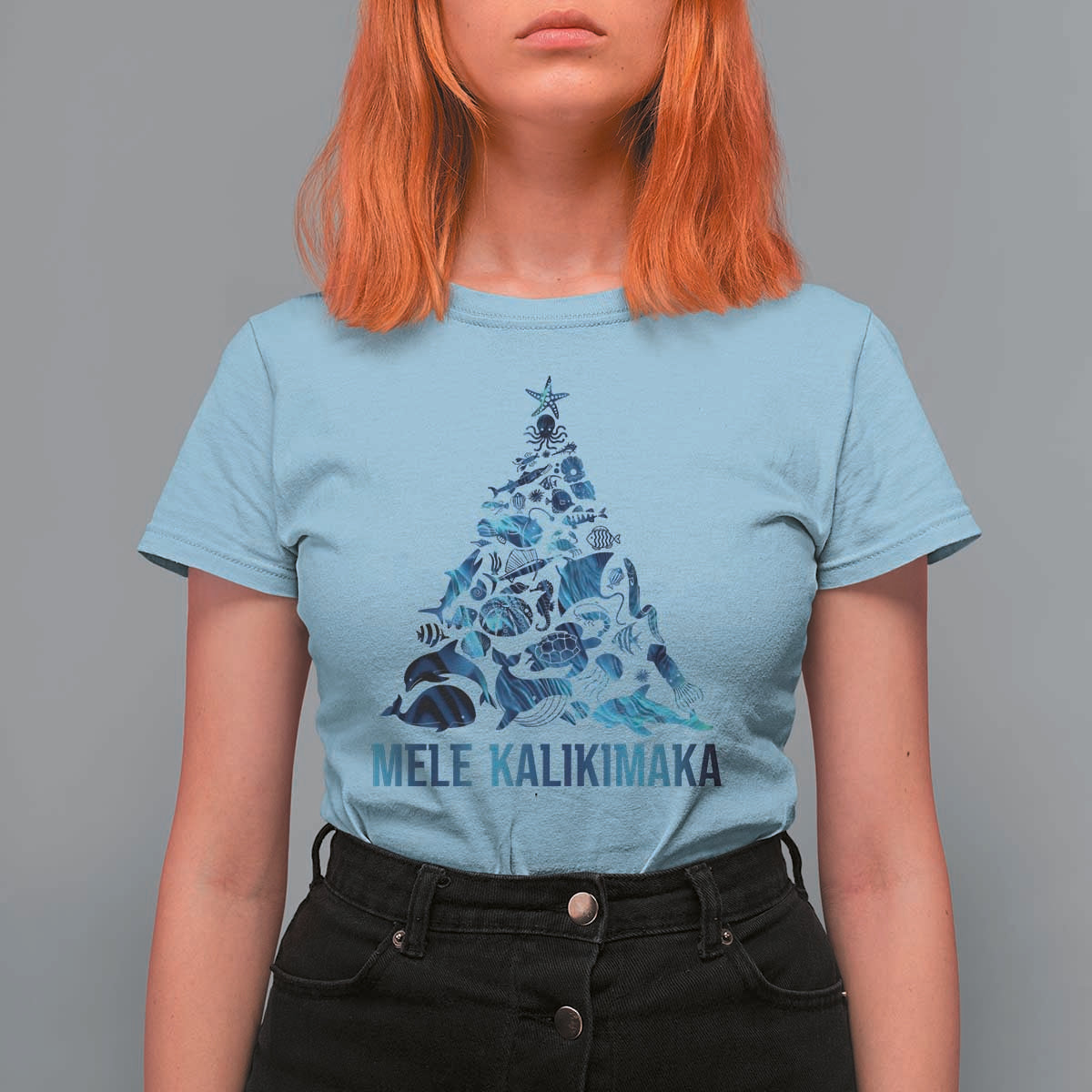 Christmas In Hawaii T Shirt For Women Mele Kalikimala Sea Animals Xmas Tree - Wonder Print Shop