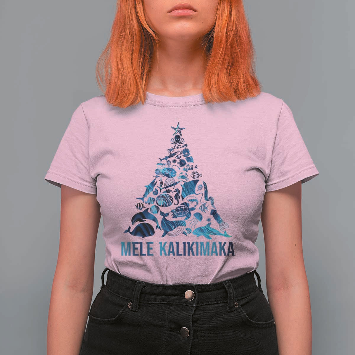 Christmas In Hawaii T Shirt For Women Mele Kalikimala Sea Animals Xmas Tree - Wonder Print Shop