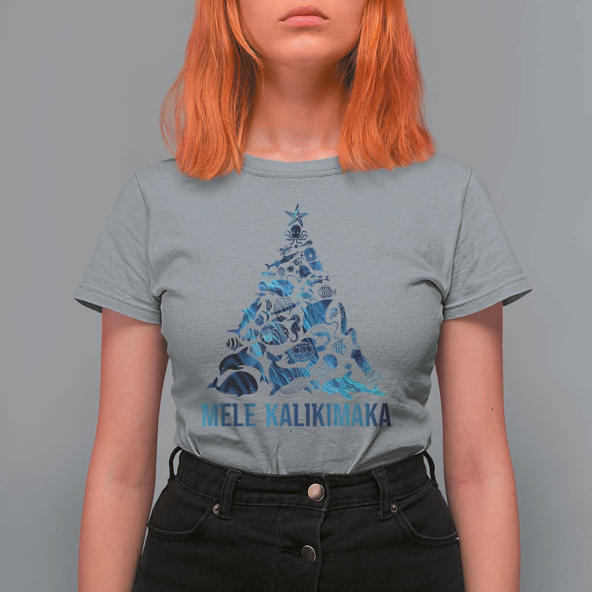 Christmas In Hawaii T Shirt For Women Mele Kalikimala Sea Animals Xmas Tree - Wonder Print Shop