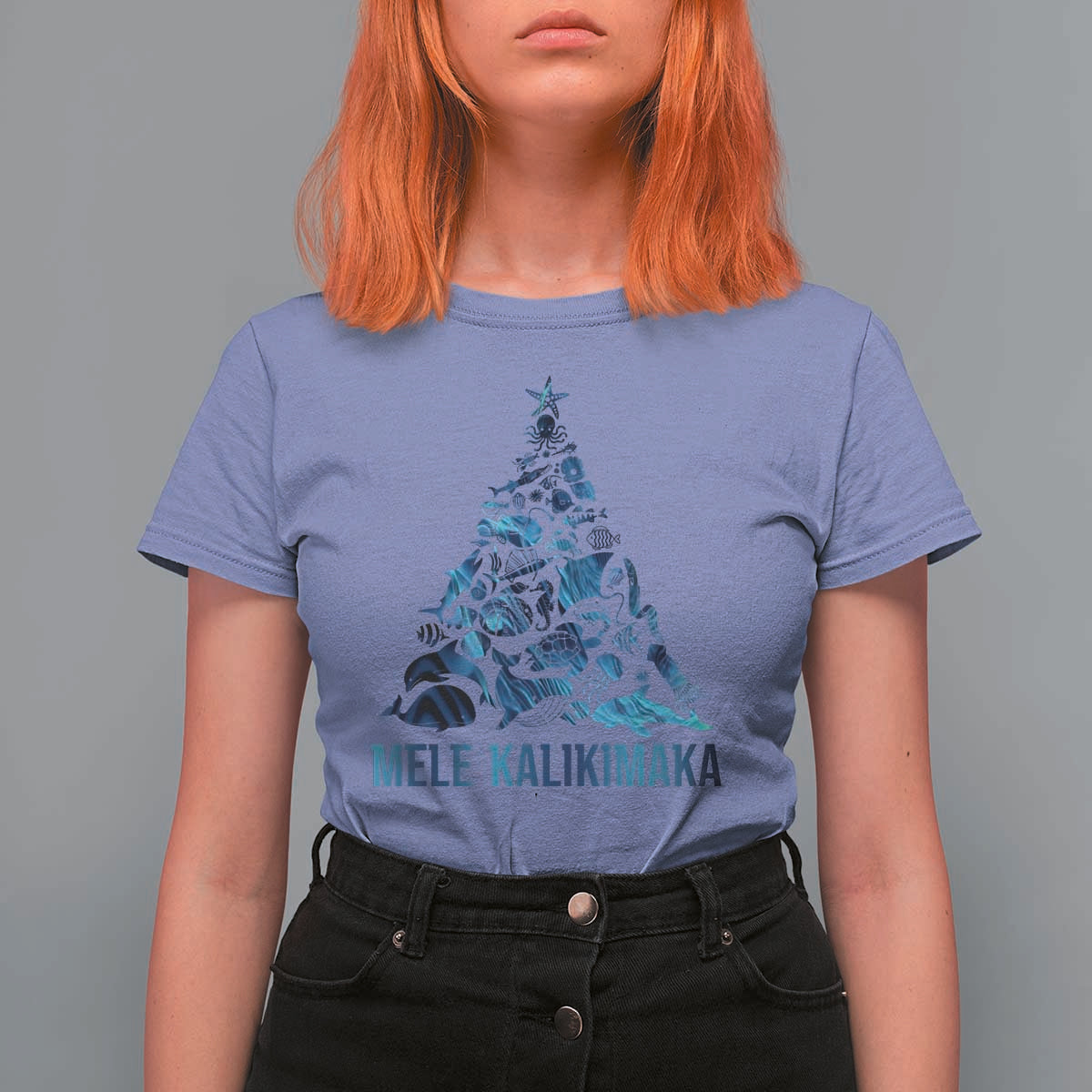 Christmas In Hawaii T Shirt For Women Mele Kalikimala Sea Animals Xmas Tree - Wonder Print Shop