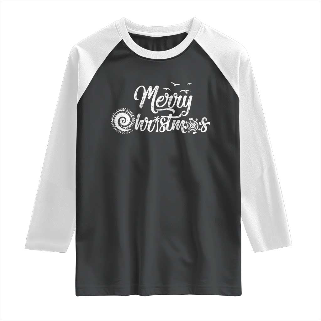 Christmas In Hawaii Raglan Shirt Merry Christmas Hawaiian Symbols - Wonder Print Shop
