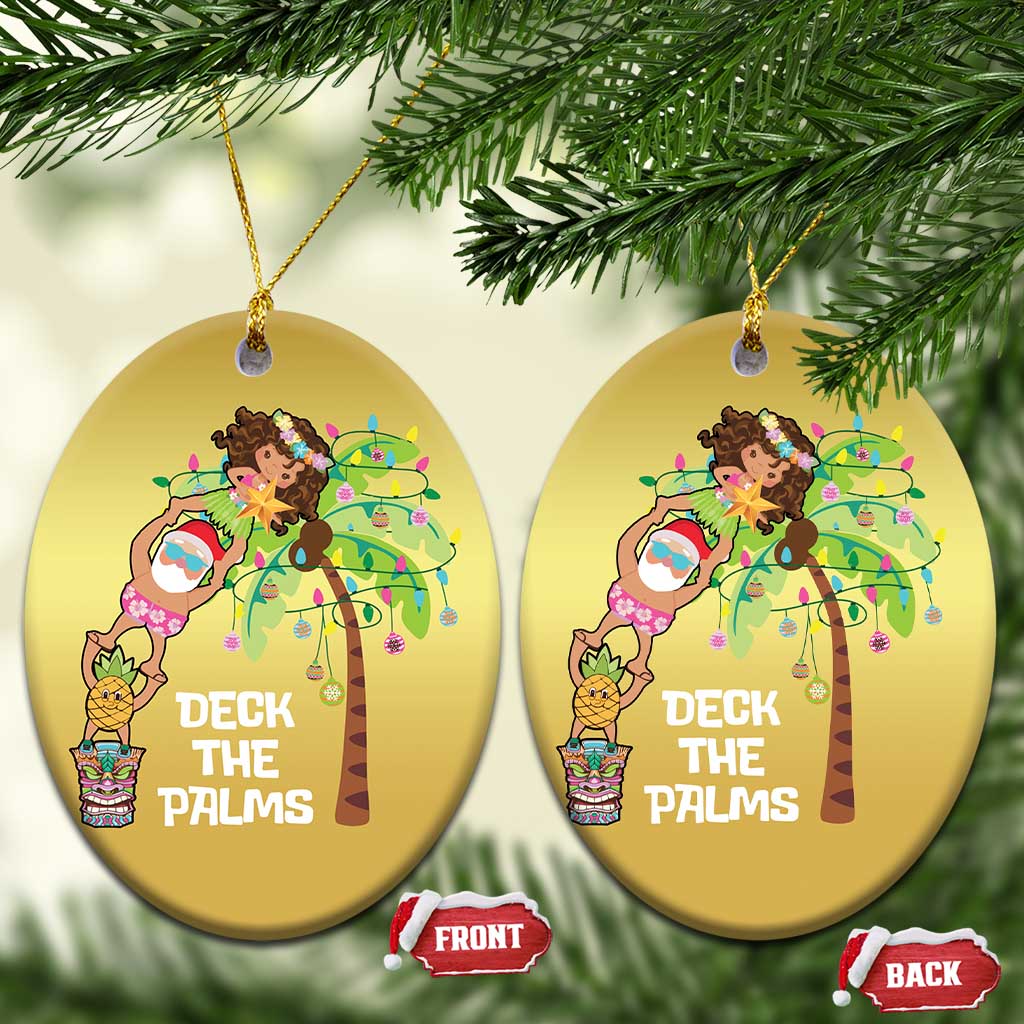 Xmas In Hawaii Christmas Ornament Deck The Palms Santa Hula Girl Tiki - Wonder Print Shop