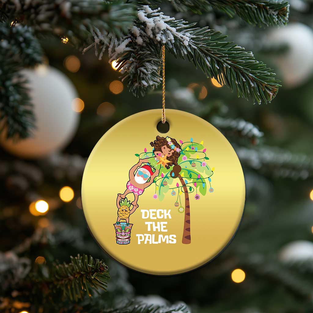 Xmas In Hawaii Christmas Ornament Deck The Palms Santa Hula Girl Tiki - Wonder Print Shop