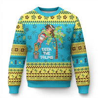 Xmas In Hawaii Ugly Christmas Sweater Deck The Palms Santa Hula Girl Tiki - Wonder Print Shop