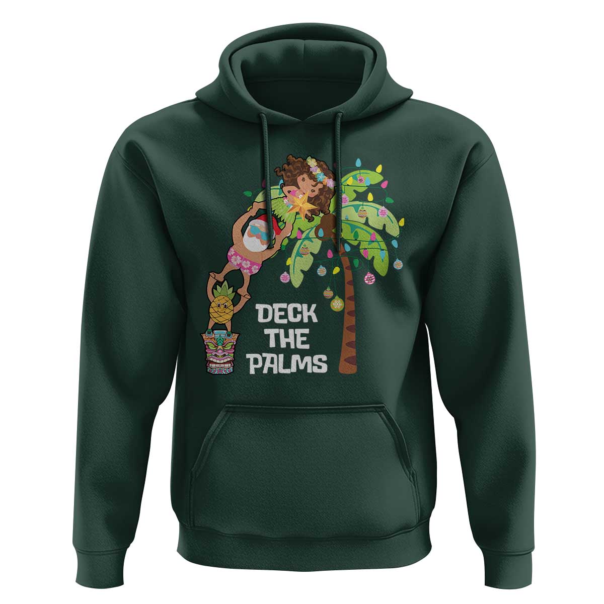 Christmas In Hawaii Hoodie Deck The Palms Santa Hula Girl Tiki