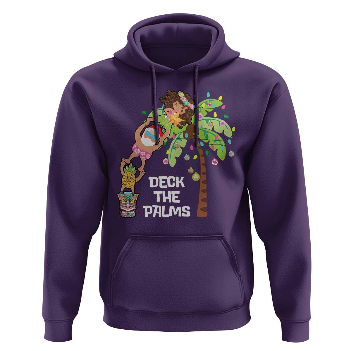 Christmas In Hawaii Hoodie Deck The Palms Santa Hula Girl Tiki