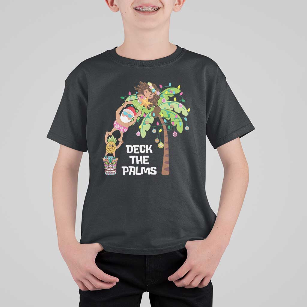 Christmas In Hawaii T Shirt For Kid Deck The Palms Santa Hula Girl Tiki - Wonder Print Shop