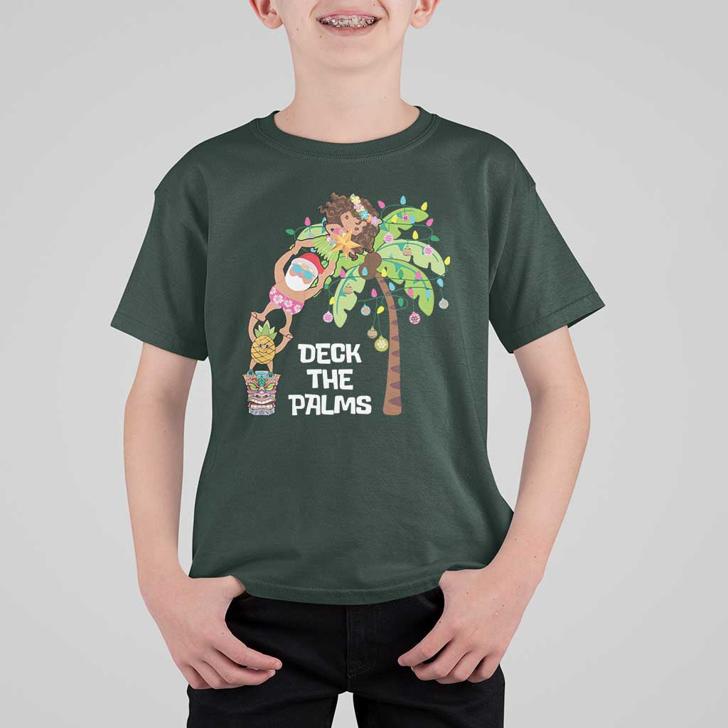 Christmas In Hawaii T Shirt For Kid Deck The Palms Santa Hula Girl Tiki - Wonder Print Shop