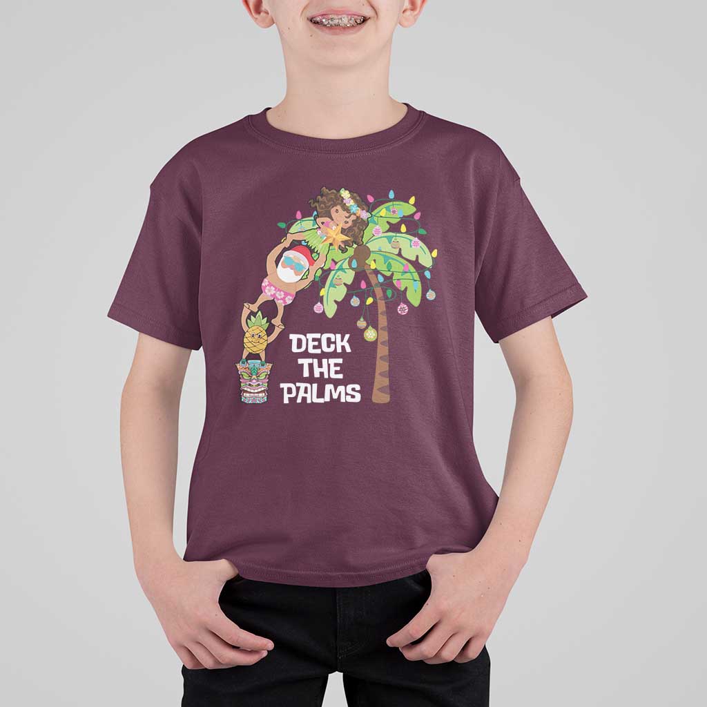 Christmas In Hawaii T Shirt For Kid Deck The Palms Santa Hula Girl Tiki - Wonder Print Shop
