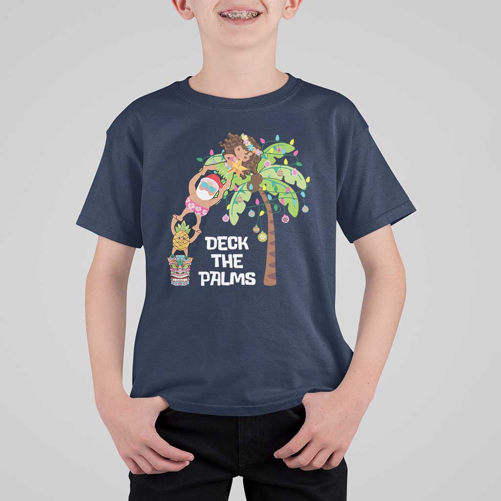 Christmas In Hawaii T Shirt For Kid Deck The Palms Santa Hula Girl Tiki - Wonder Print Shop