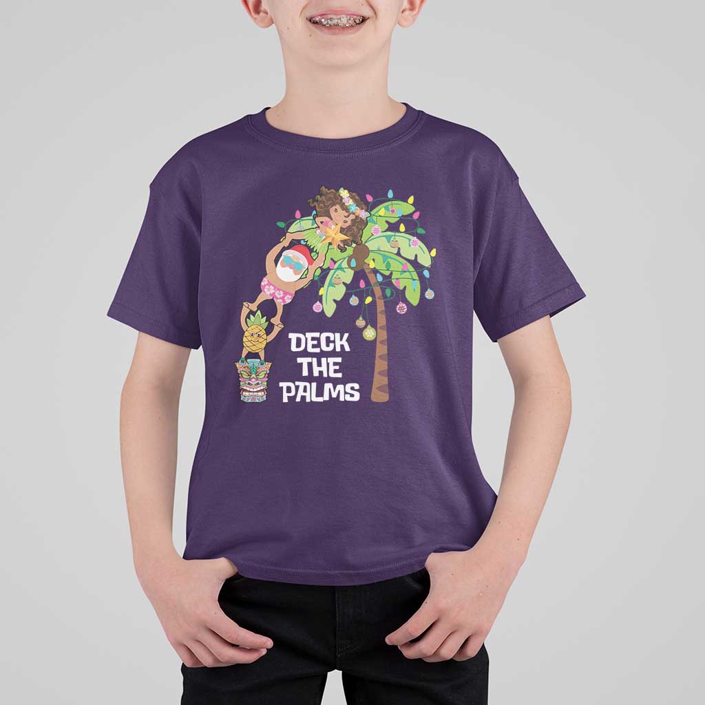 Christmas In Hawaii T Shirt For Kid Deck The Palms Santa Hula Girl Tiki - Wonder Print Shop