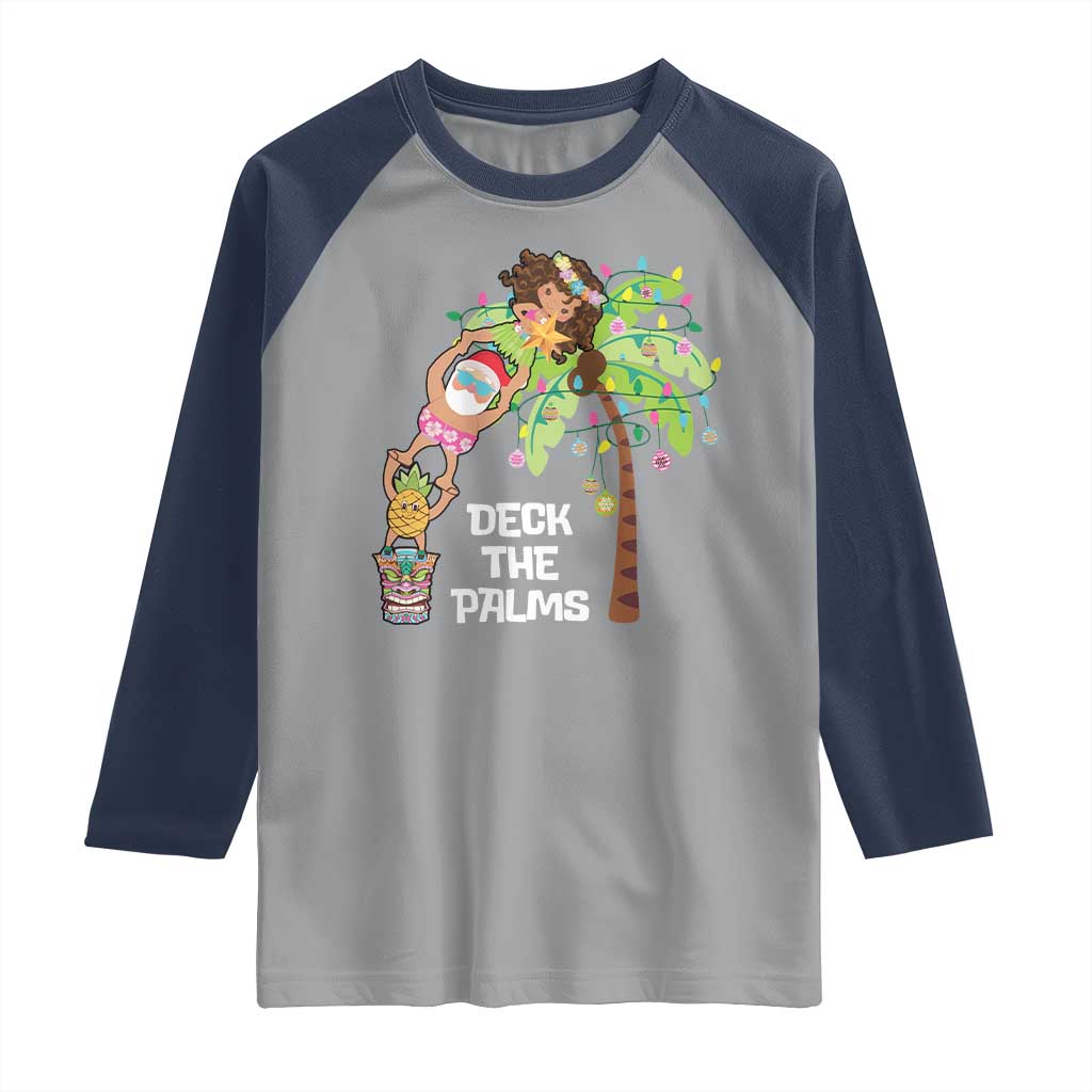 Christmas In Hawaii Raglan Shirt Deck The Palms Santa Hula Girl Tiki - Wonder Print Shop
