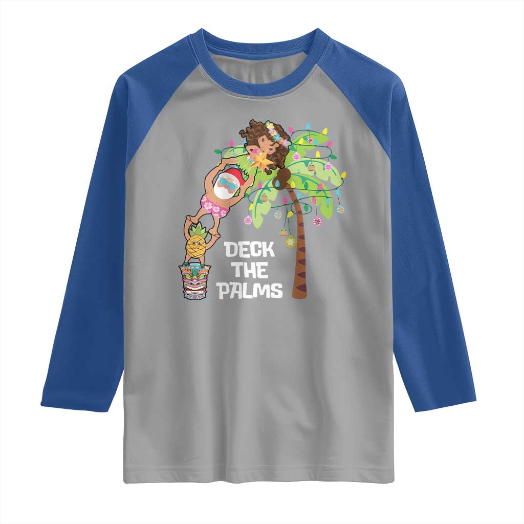 Christmas In Hawaii Raglan Shirt Deck The Palms Santa Hula Girl Tiki - Wonder Print Shop