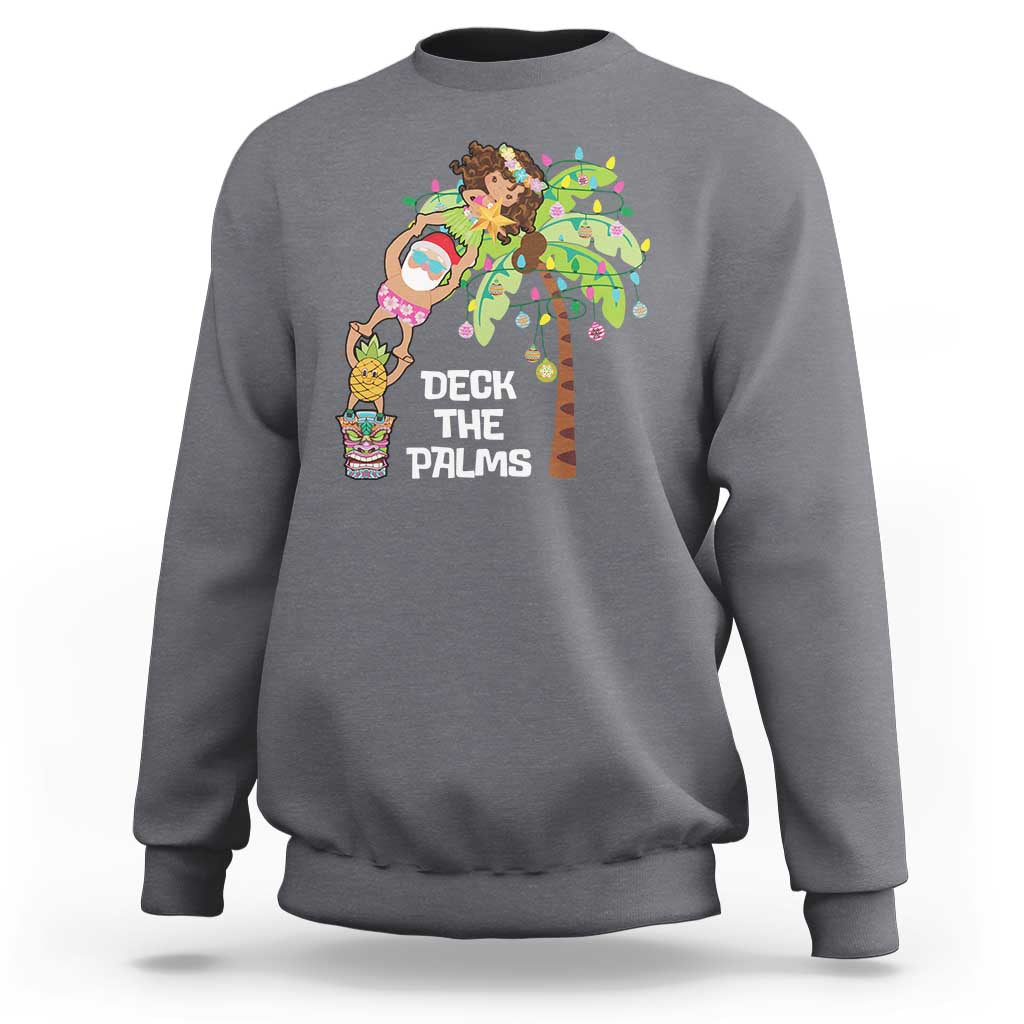 Christmas In Hawaii Sweatshirt Deck The Palms Santa Hula Girl Tiki - Wonder Print Shop