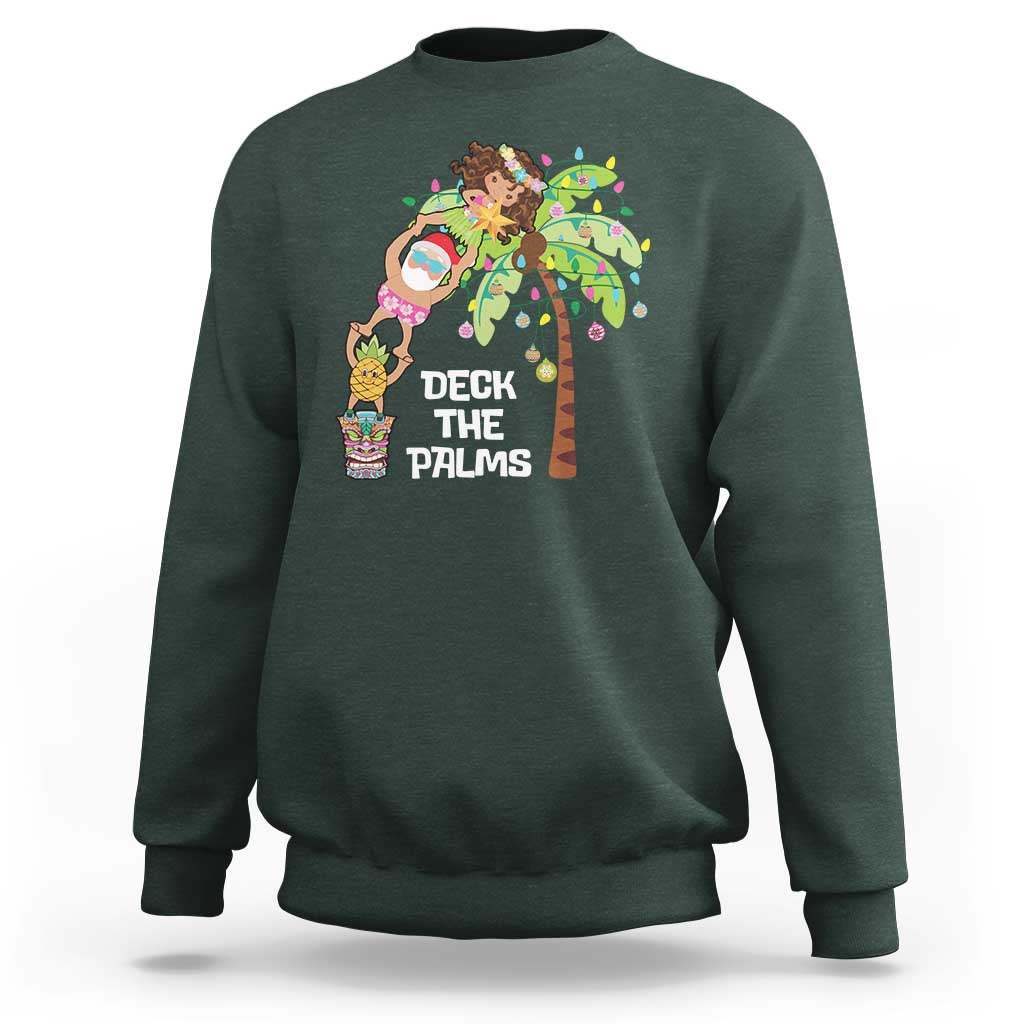 Christmas In Hawaii Sweatshirt Deck The Palms Santa Hula Girl Tiki - Wonder Print Shop