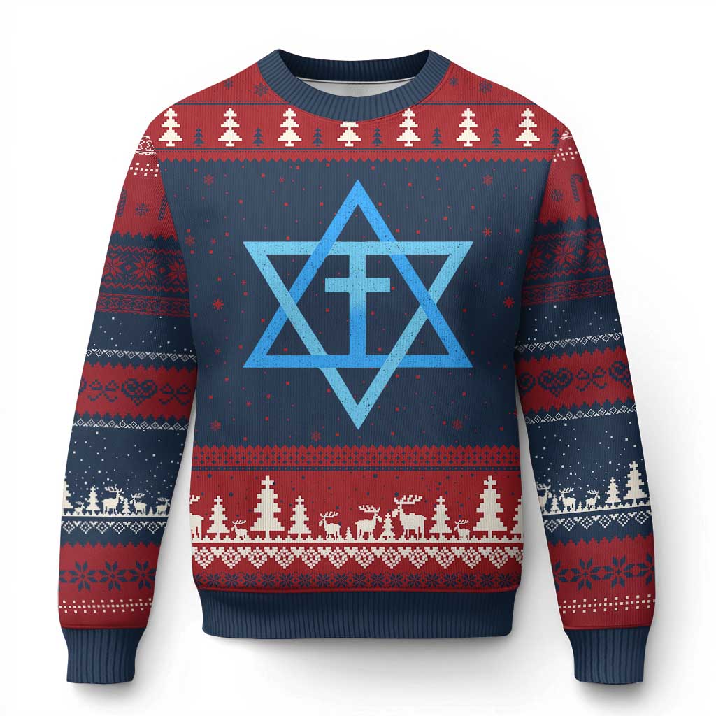 Messianic Cross Star of David Yeshua Jesus Ugly Christmas Sweater - Wonder Print Shop
