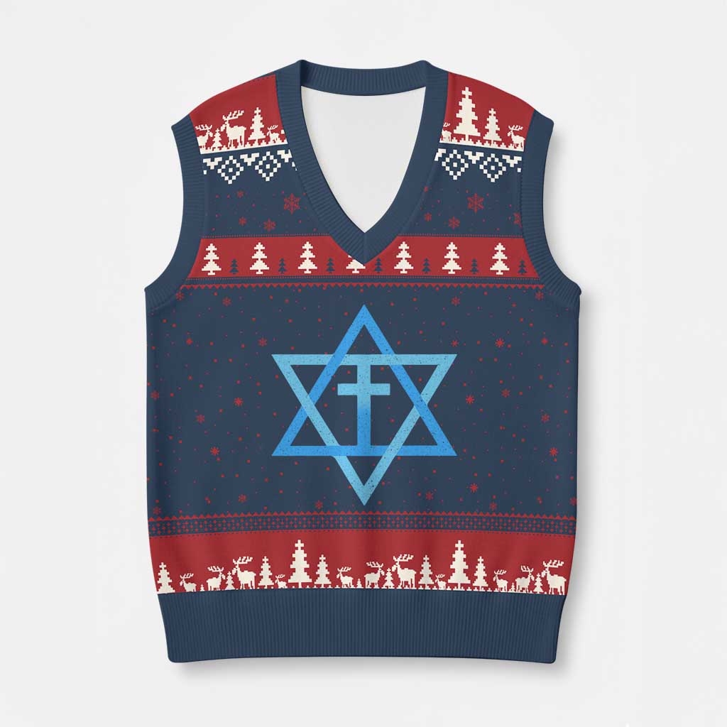 Messianic Cross Star of David Yeshua Jesus V-Neck Knit Sweater Vest - Wonder Print Shop