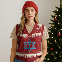 Messianic Cross Star of David Yeshua Jesus V-Neck Knit Sweater Vest - Wonder Print Shop