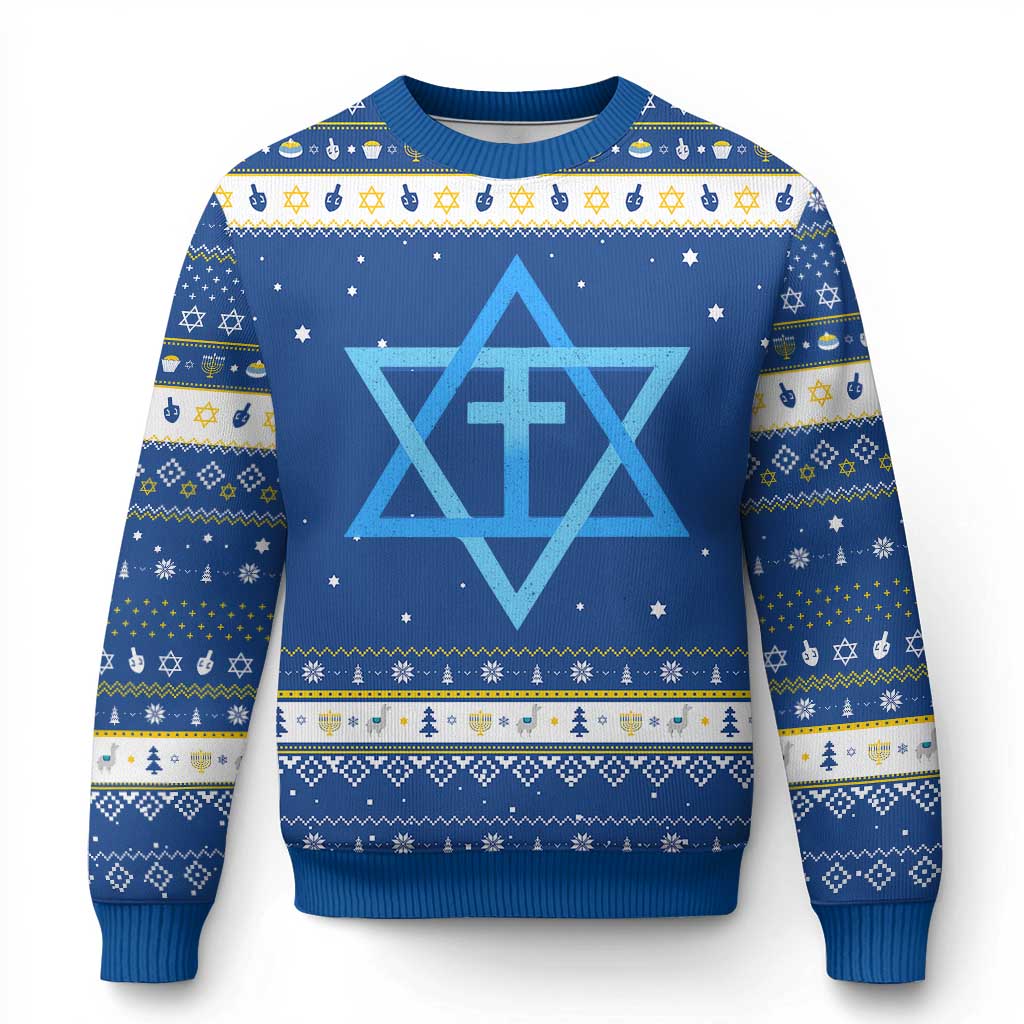Messianic Cross Star of David Yeshua Jesus Hanukkah Ugly Sweater - Wonder Print Shop