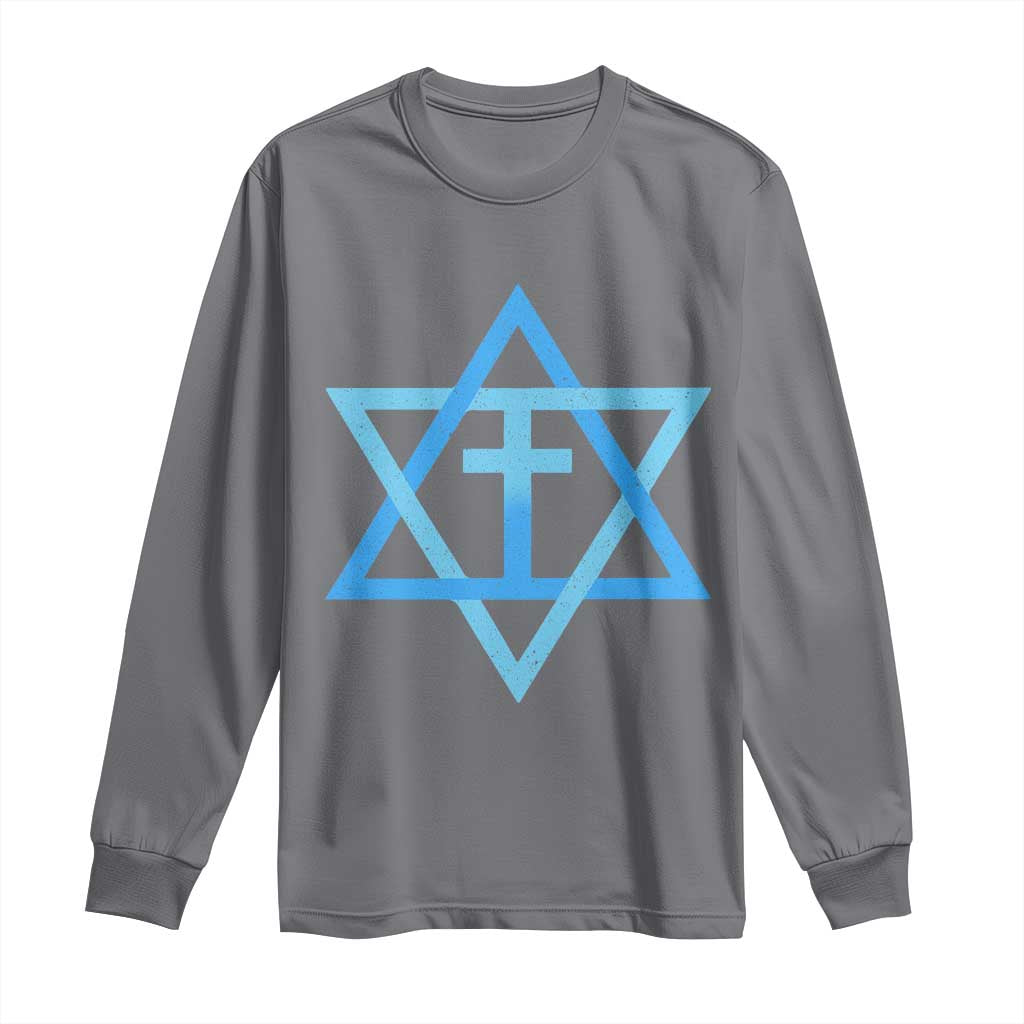Messianic Cross Star of David Yeshua Jesus Long Sleeve Shirt - Wonder Print Shop