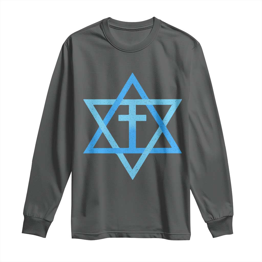 Messianic Cross Star of David Yeshua Jesus Long Sleeve Shirt - Wonder Print Shop