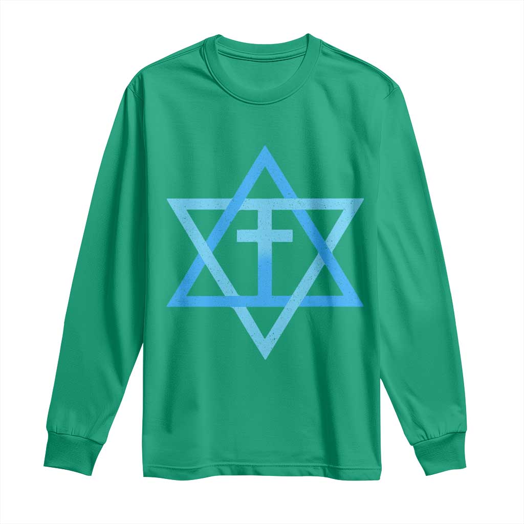 Messianic Cross Star of David Yeshua Jesus Long Sleeve Shirt - Wonder Print Shop
