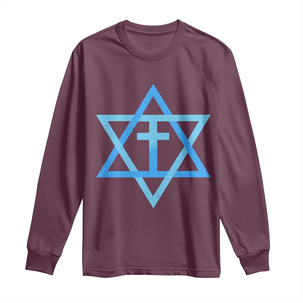 Messianic Cross Star of David Yeshua Jesus Long Sleeve Shirt - Wonder Print Shop