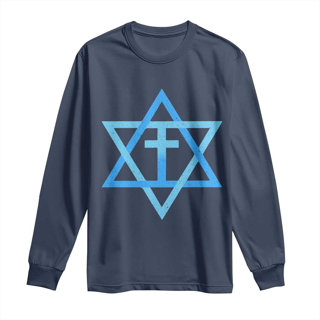 Messianic Cross Star of David Yeshua Jesus Long Sleeve Shirt - Wonder Print Shop