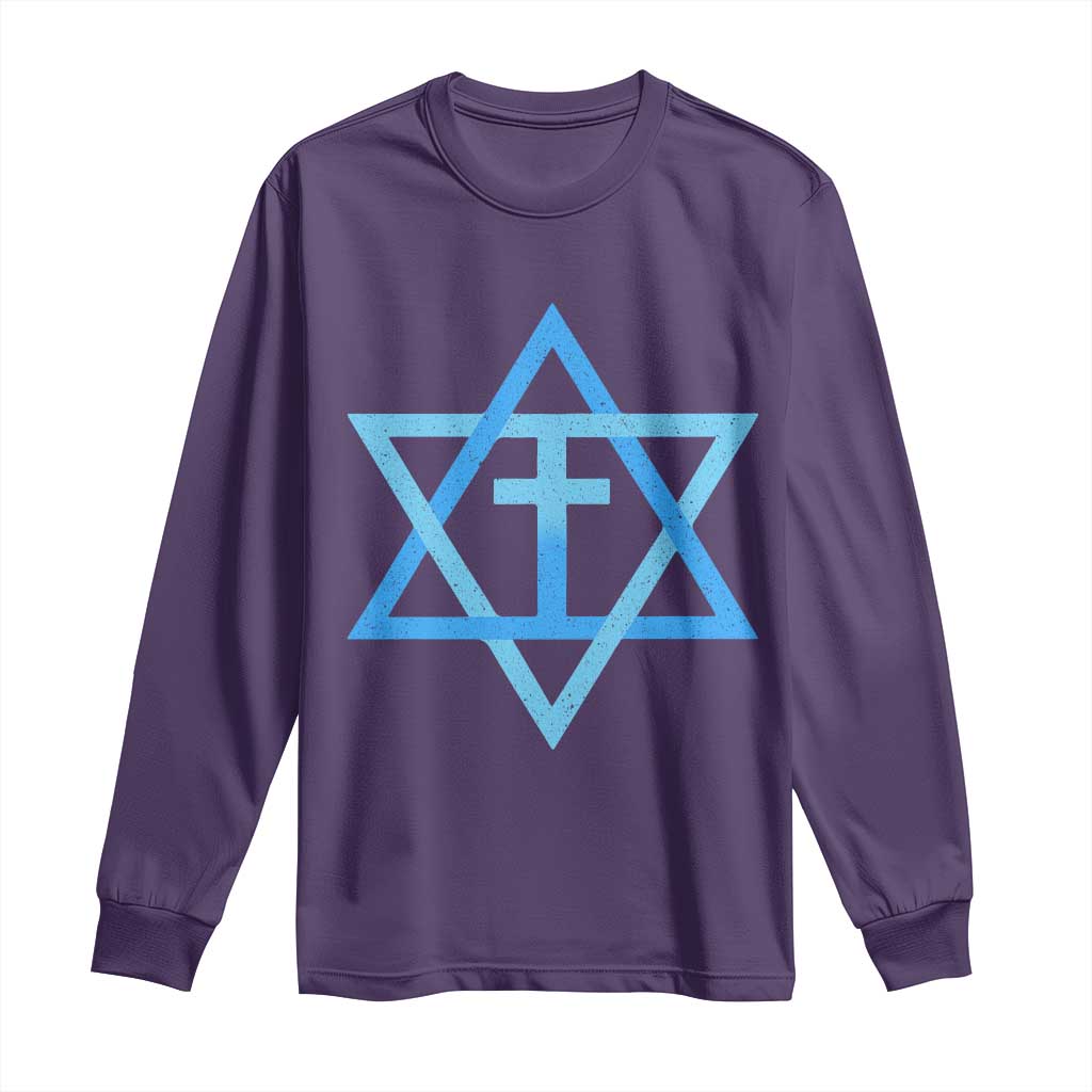 Messianic Cross Star of David Yeshua Jesus Long Sleeve Shirt - Wonder Print Shop