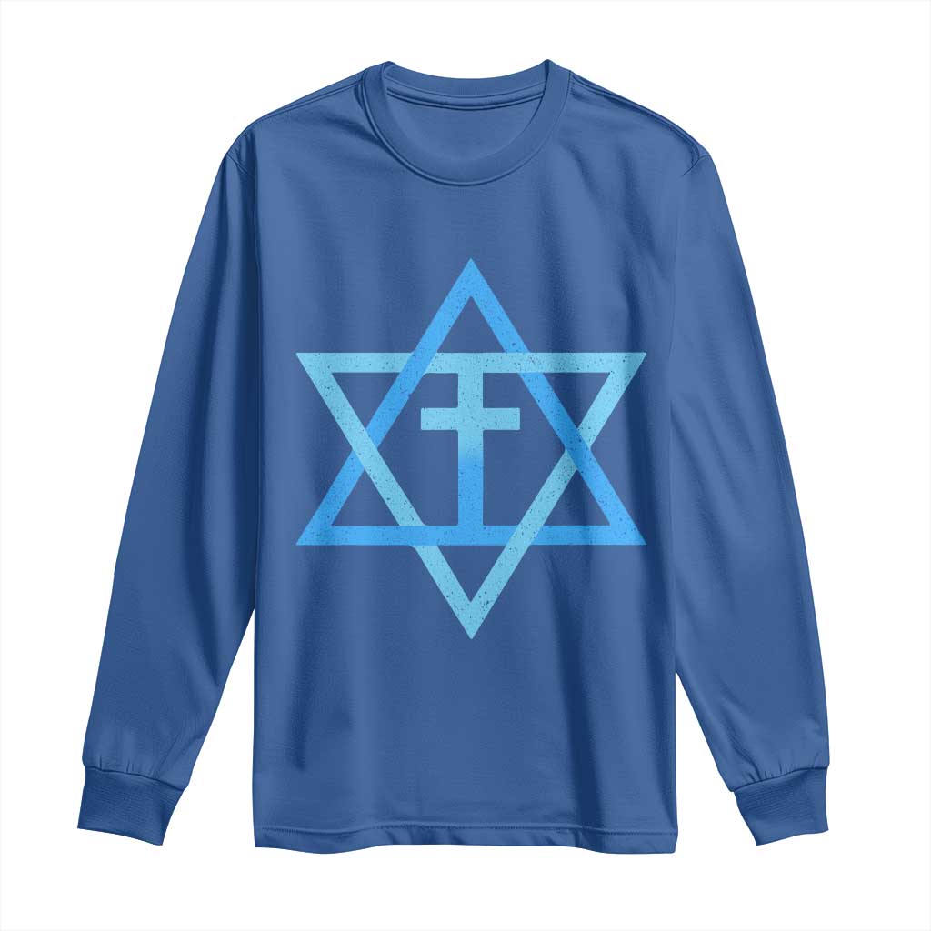 Messianic Cross Star of David Yeshua Jesus Long Sleeve Shirt - Wonder Print Shop