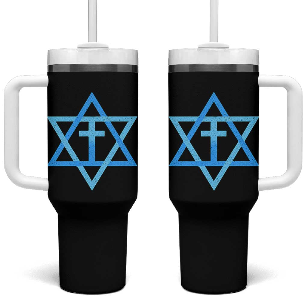 Messianic Cross Star of David Yeshua Jesus Tumbler With Handle - Wonder Print Shop