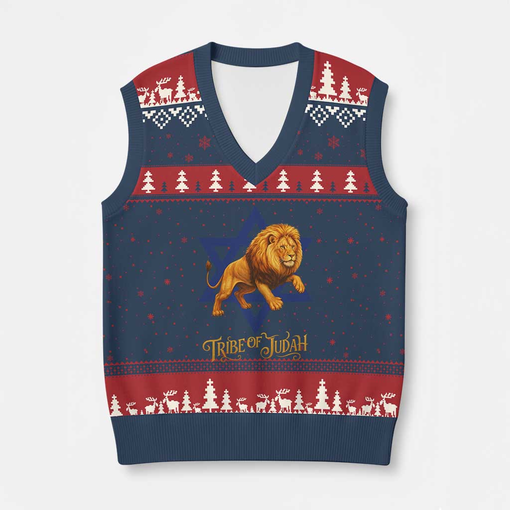 Tribe Of Judah V-Neck Knit Sweater Vest Bible History Hebrew Christ Israelite Lion - Wonder Print Shop