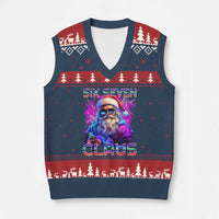 Funny Six Seven Claus V-Neck Knit Sweater Vest 67 Xmas Santa Meme Gen Alpha - Wonder Print Shop