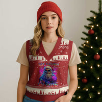 Funny Six Seven Claus V-Neck Knit Sweater Vest 67 Xmas Santa Meme Gen Alpha - Wonder Print Shop