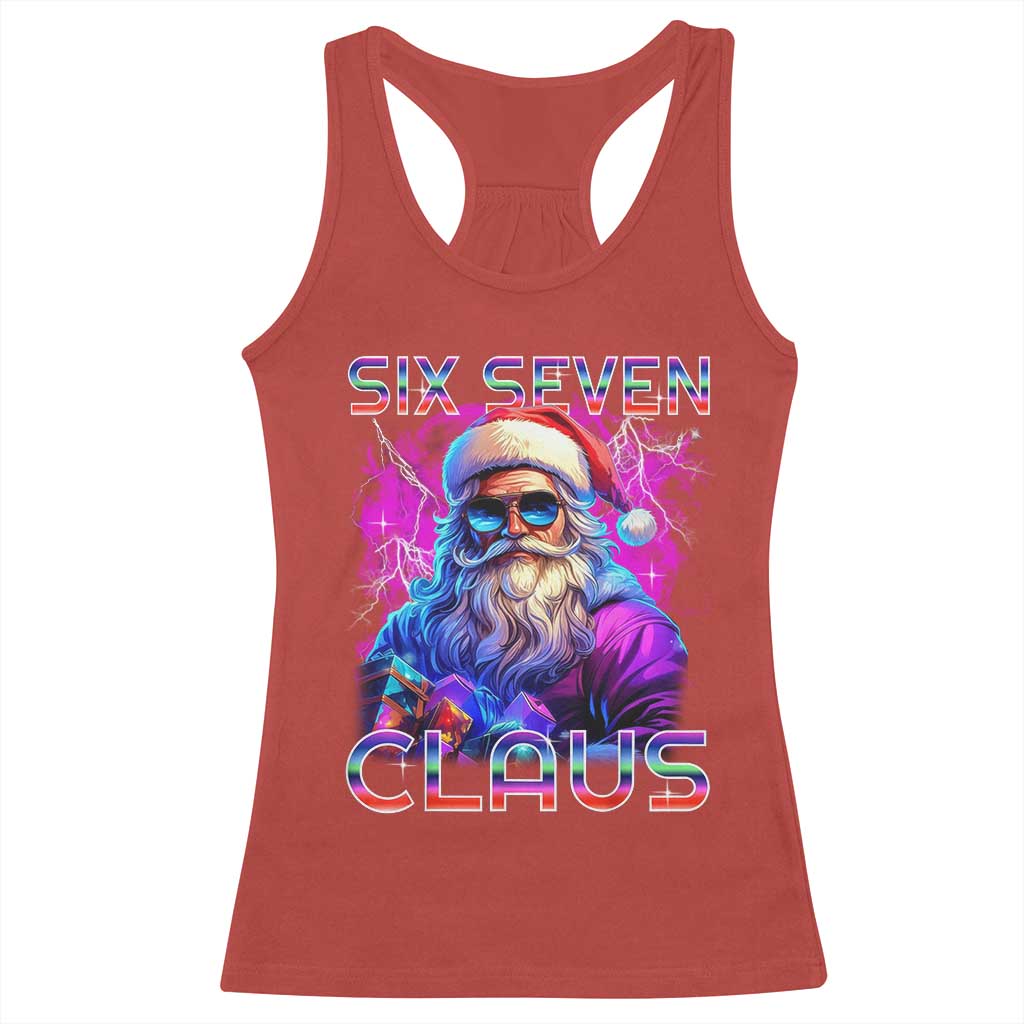 Funny Six Seven Claus Racerback Tank Top 67 Christmas Santa Meme Gen Alpha - Wonder Print Shop