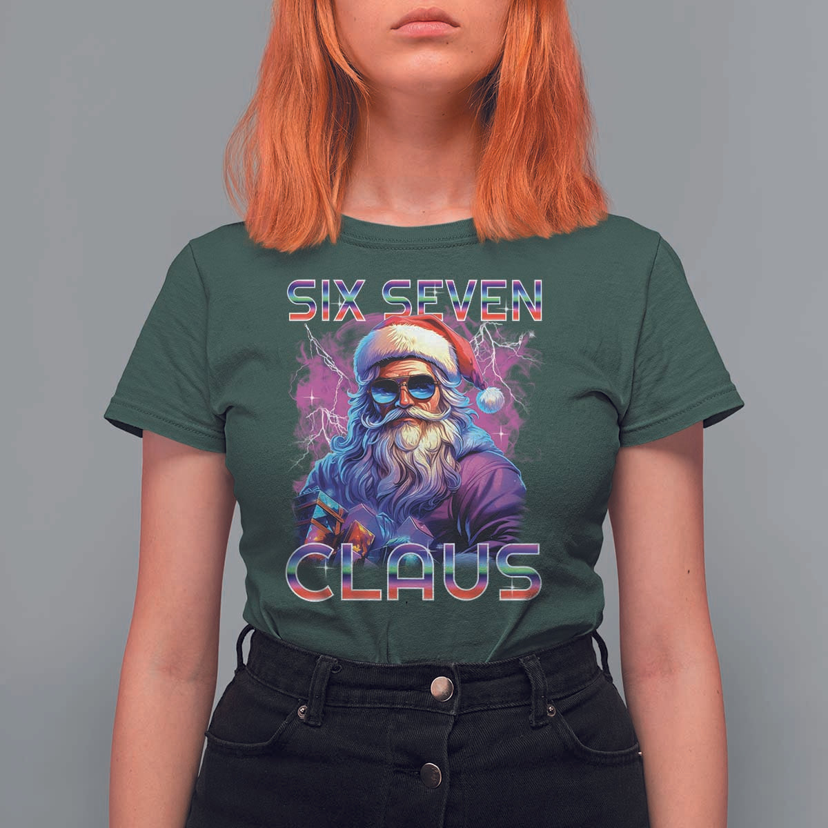 Funny Six Seven Claus T Shirt For Women 67 Christmas Santa Meme Gen Alpha - Wonder Print Shop