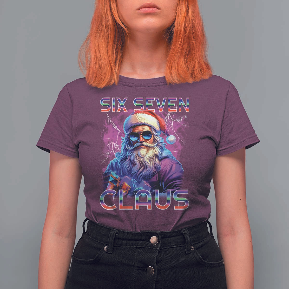 Funny Six Seven Claus T Shirt For Women 67 Christmas Santa Meme Gen Alpha - Wonder Print Shop