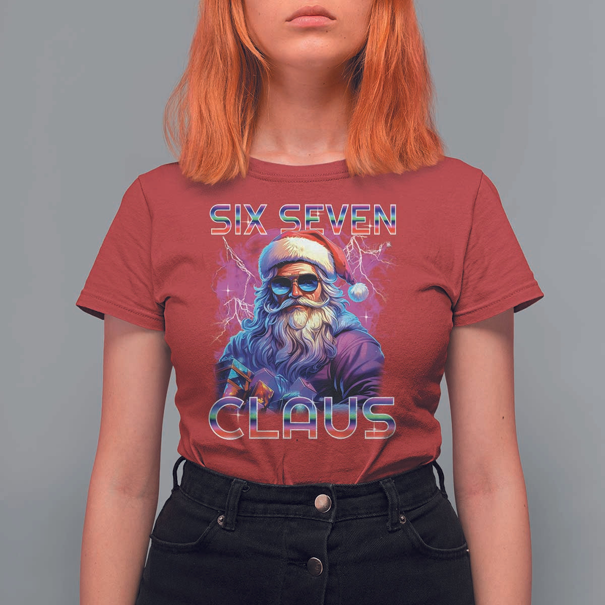 Funny Six Seven Claus T Shirt For Women 67 Christmas Santa Meme Gen Alpha - Wonder Print Shop
