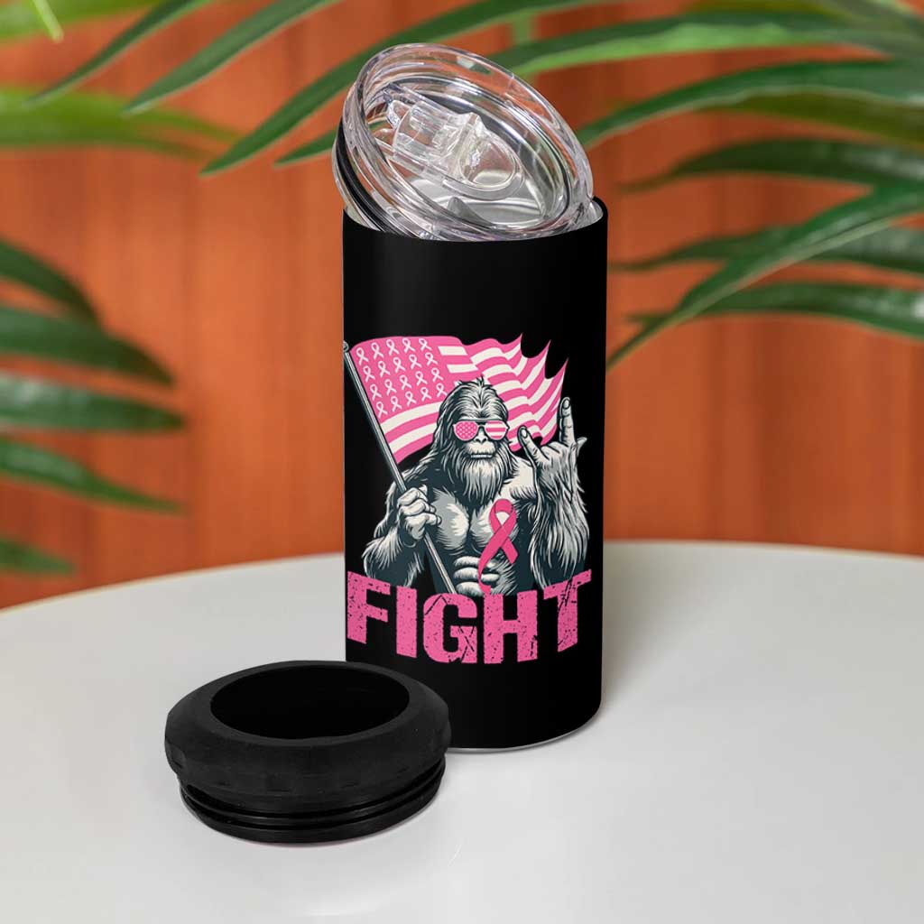 Funny Bigfoot Breast Cancer Awareness 4 in 1 Can Cooler Tumbler Fight Pink Ribbon - Wonder Print Shop
