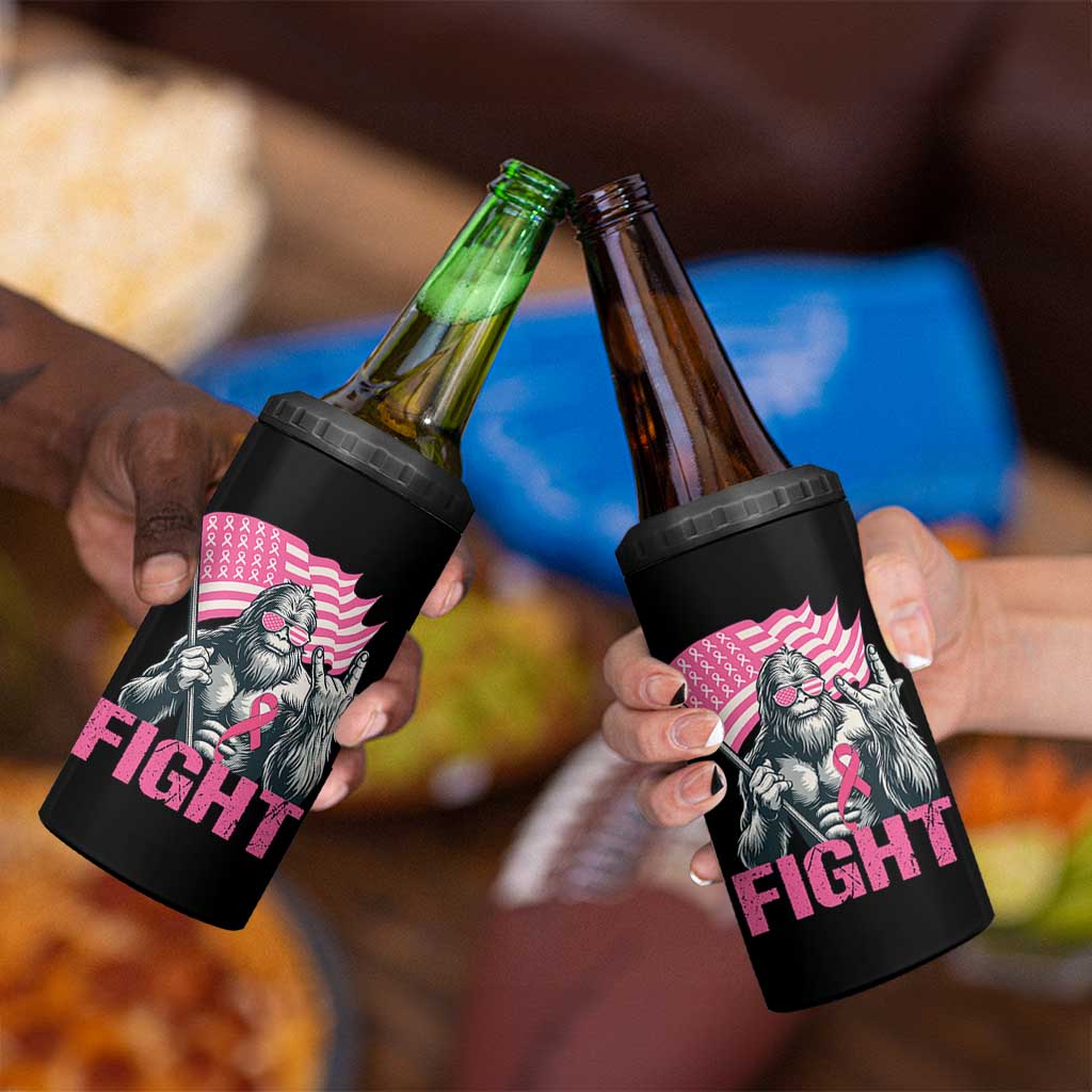 Funny Bigfoot Breast Cancer Awareness 4 in 1 Can Cooler Tumbler Fight Pink Ribbon - Wonder Print Shop