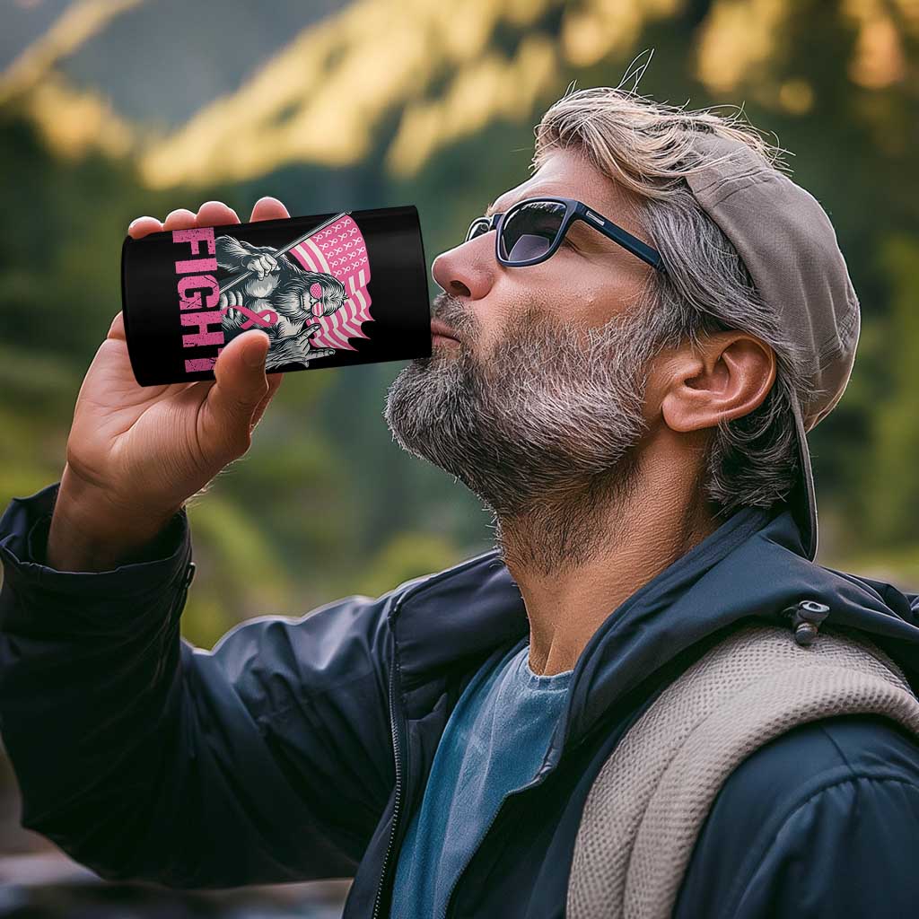 Funny Bigfoot Breast Cancer Awareness 4 in 1 Can Cooler Tumbler Fight Pink Ribbon - Wonder Print Shop