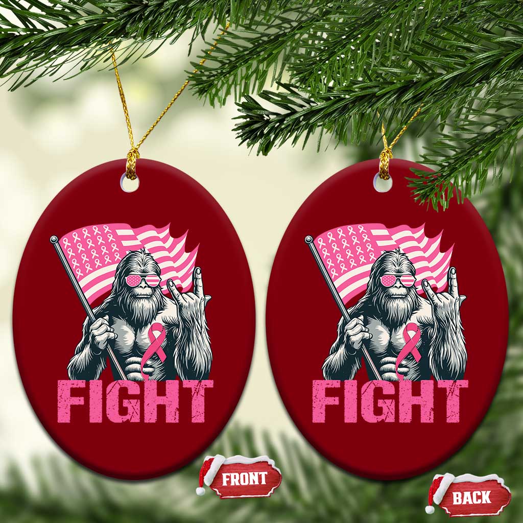 Funny Bigfoot Breast Cancer Awareness Ceramic Ornament Fight Pink Ribbon - Wonder Print Shop