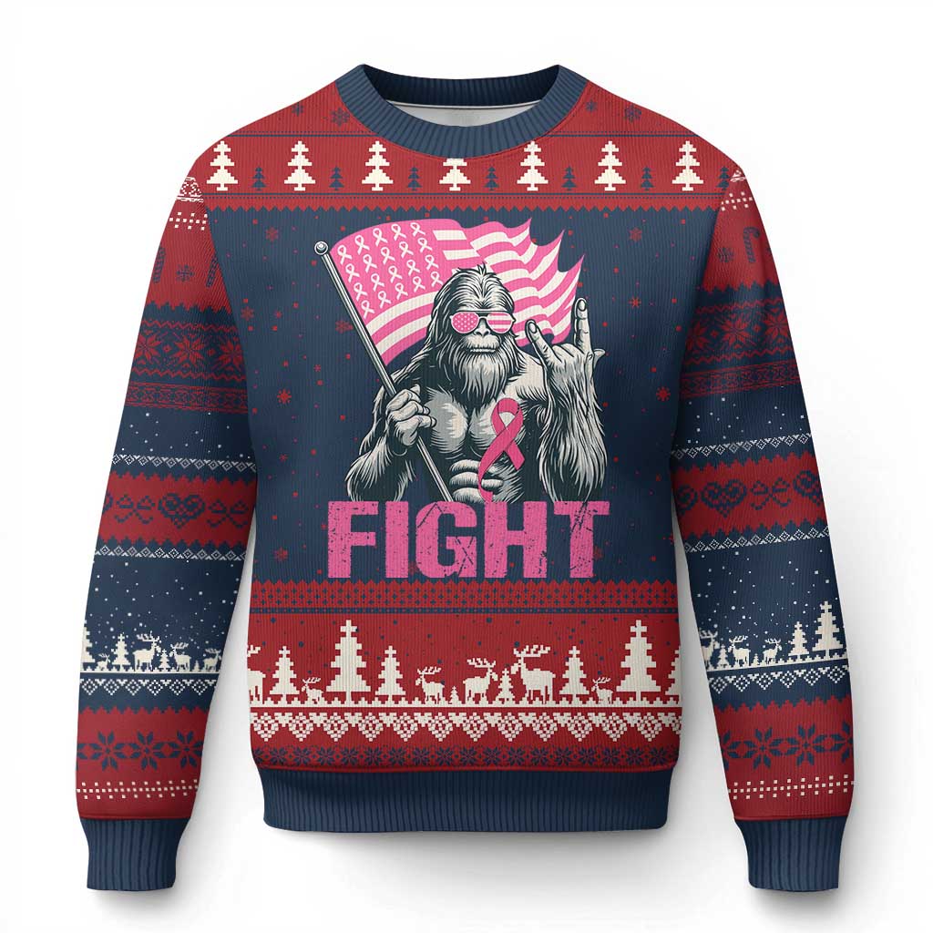 Funny Bigfoot Breast Cancer Awareness Ugly Christmas Sweater Fight Pink Ribbon - Wonder Print Shop
