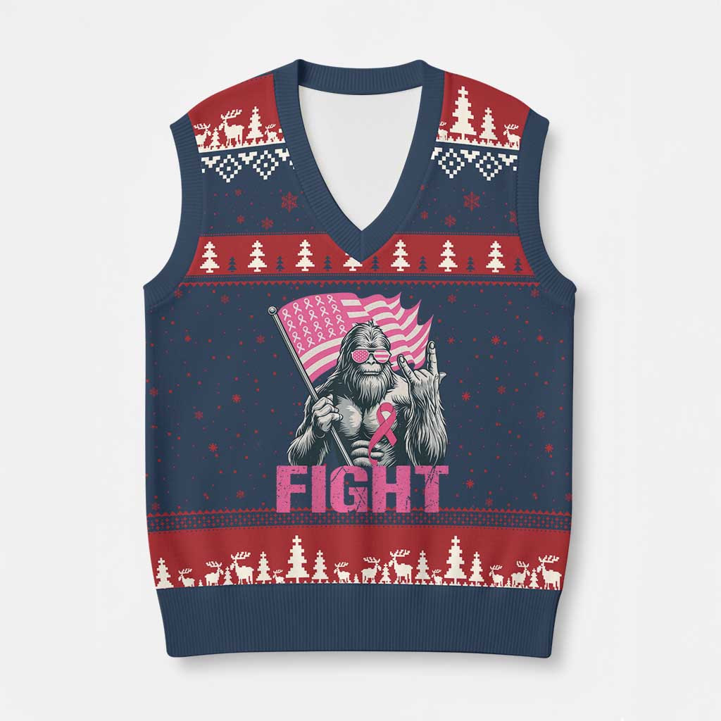 Funny Bigfoot Breast Cancer Awareness V-Neck Knit Sweater Vest Fight Pink Ribbon - Wonder Print Shop