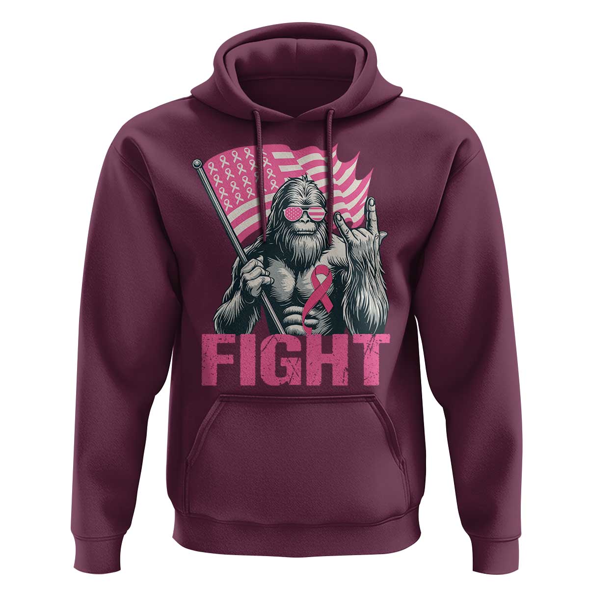 Funny Bigfoot Breast Cancer Awareness Hoodie Fight Pink Ribbon - Wonder Print Shop