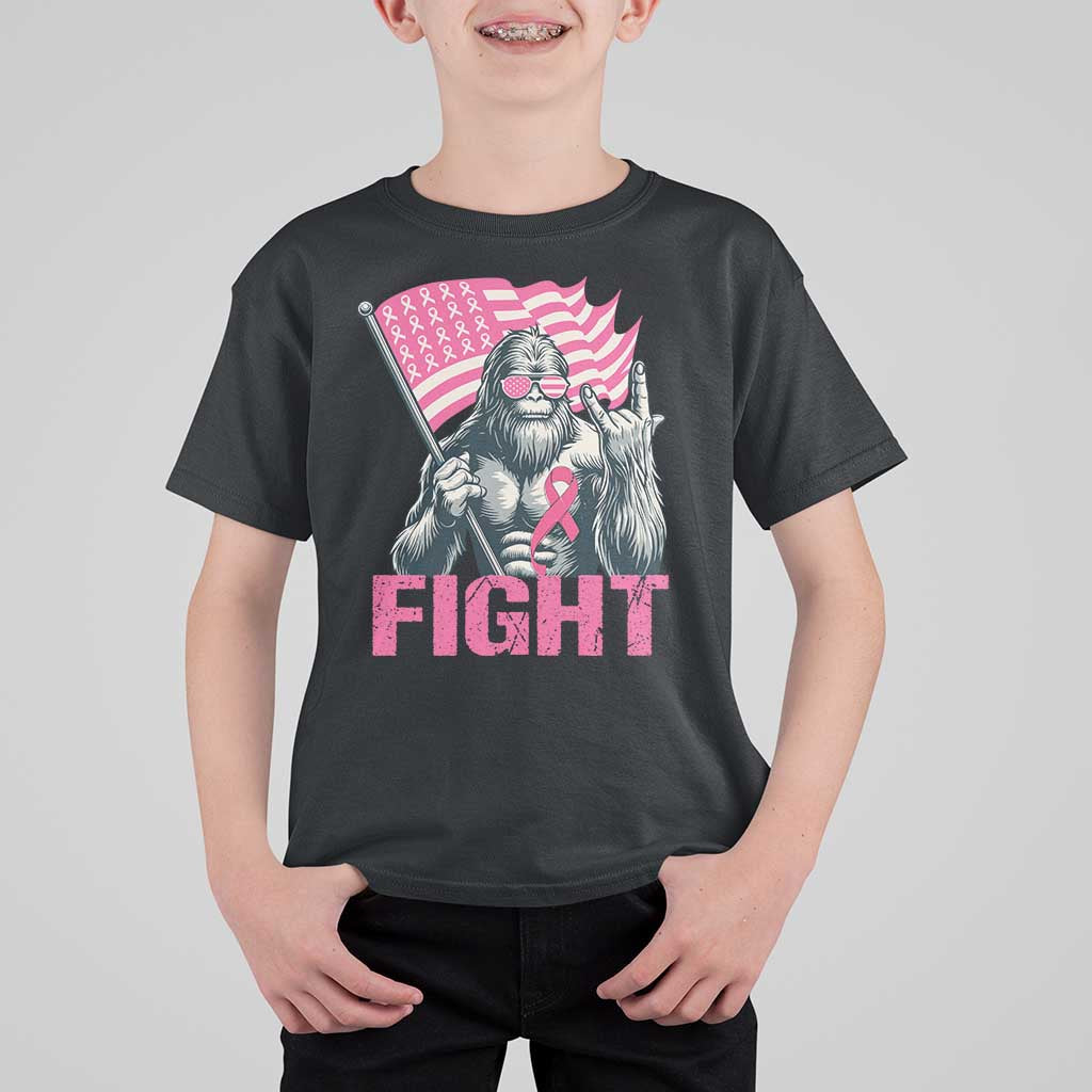 Funny Bigfoot Breast Cancer Awareness T Shirt For Kid Fight Pink Ribbon - Wonder Print Shop