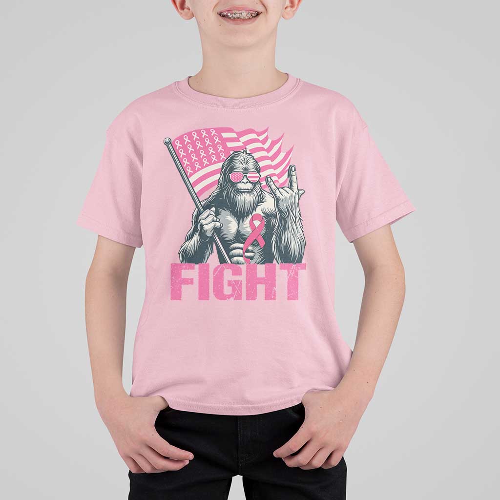 Funny Bigfoot Breast Cancer Awareness T Shirt For Kid Fight Pink Ribbon - Wonder Print Shop