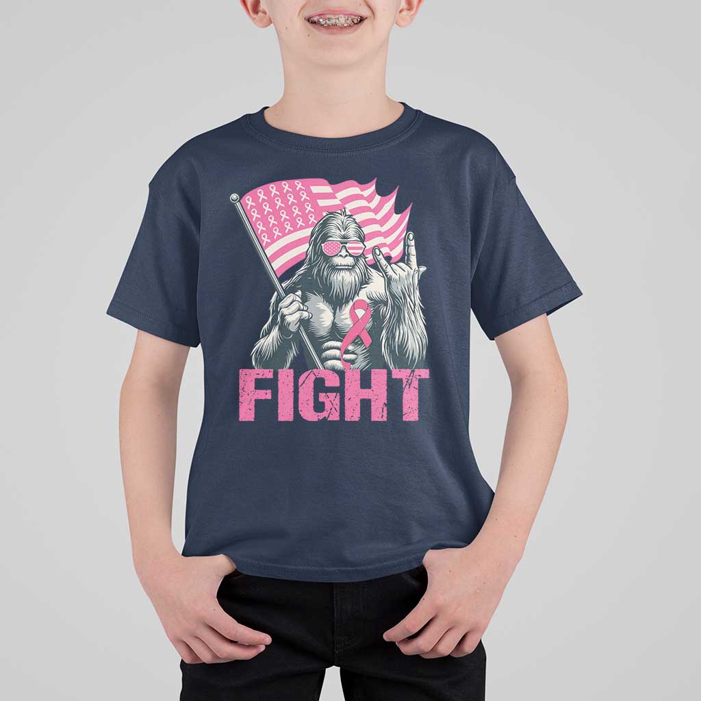 Funny Bigfoot Breast Cancer Awareness T Shirt For Kid Fight Pink Ribbon - Wonder Print Shop